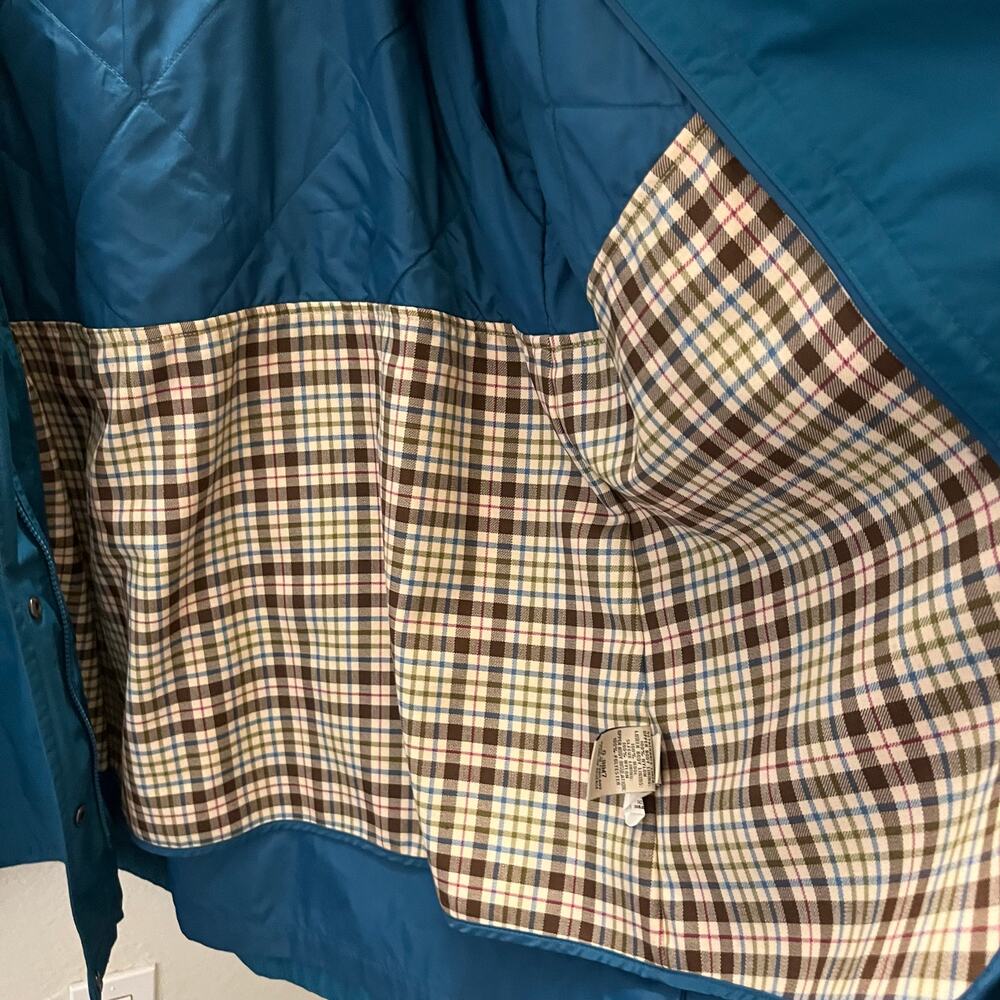 Vintage L.L.Bean Women’s Insulated Rain Trench Coat Teal Wool Lined L Nylon Hood - Picture 5 of 10